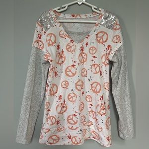 Girls‎ Justice Size 10 Colorful Peace Sign Gray Sequin Long Sleeve Tunic Shirt